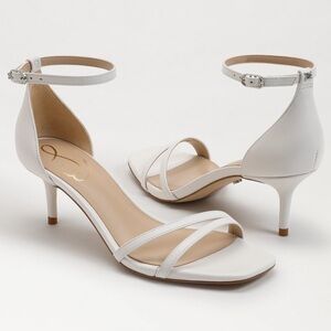 NIB Sam Edelman Peonie Kitten Heel Sandal White Leather Ankle Strap Resort 9.5